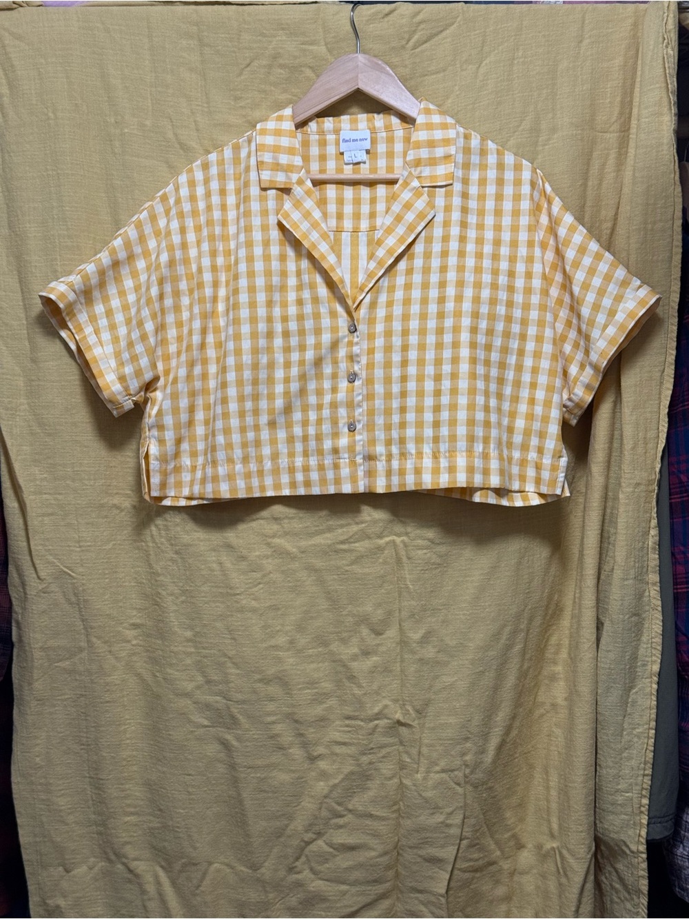 Find Me Now Gingham Cropped Button-Front Top - Yellow
